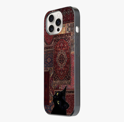 Regal Magic Cat Apple Glass Case photographed in natural light showing reflective finish and design depth.