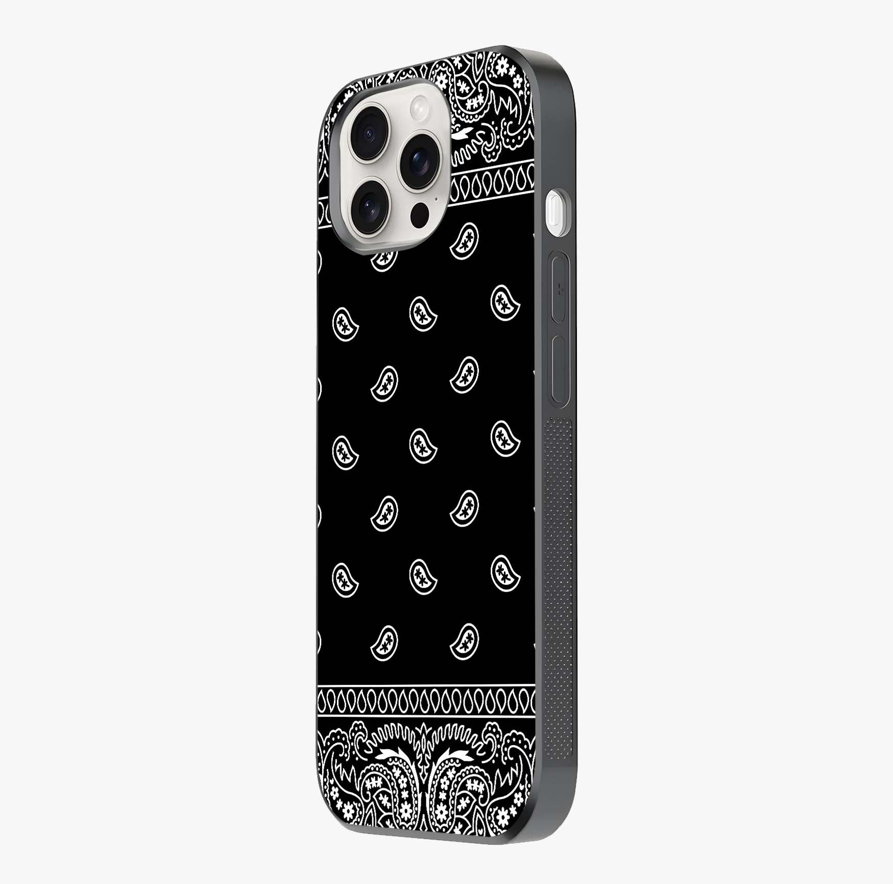 Retro Rebel Threads Glass Case photographed in natural light showing reflective finish and design depth.