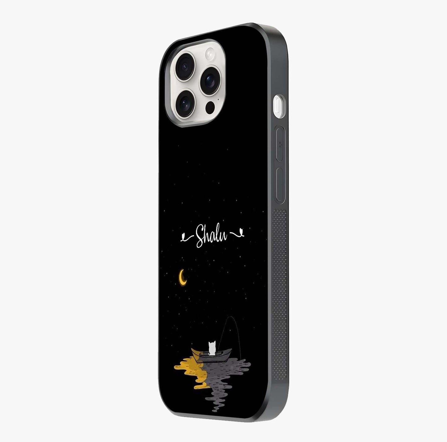 Silent Night Row Glass Case photographed in natural light showing reflective finish and design depth.