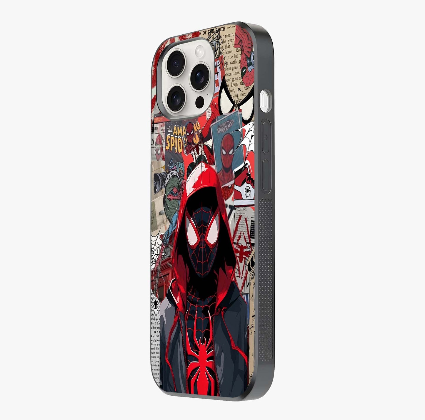 Spider Collage Street Glass Case photographed in natural light showing reflective finish and design depth.