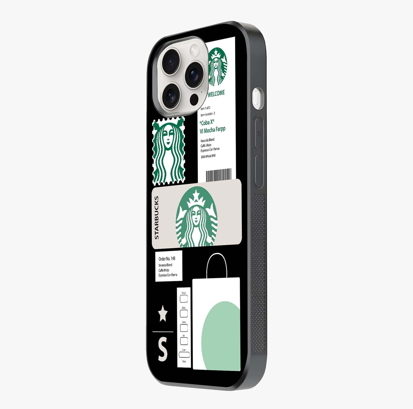 Starbucks Mocha Glass Case photographed in natural light showing reflective finish and design depth.