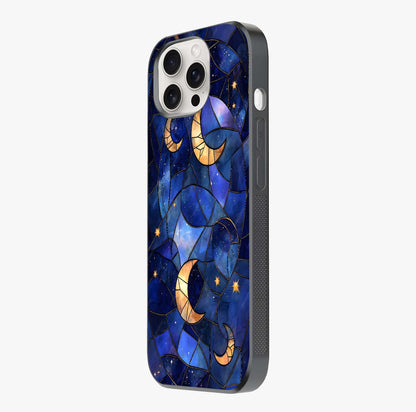 Starlit Sky Tapestry Glass Case photographed in natural light showing reflective finish and design depth.