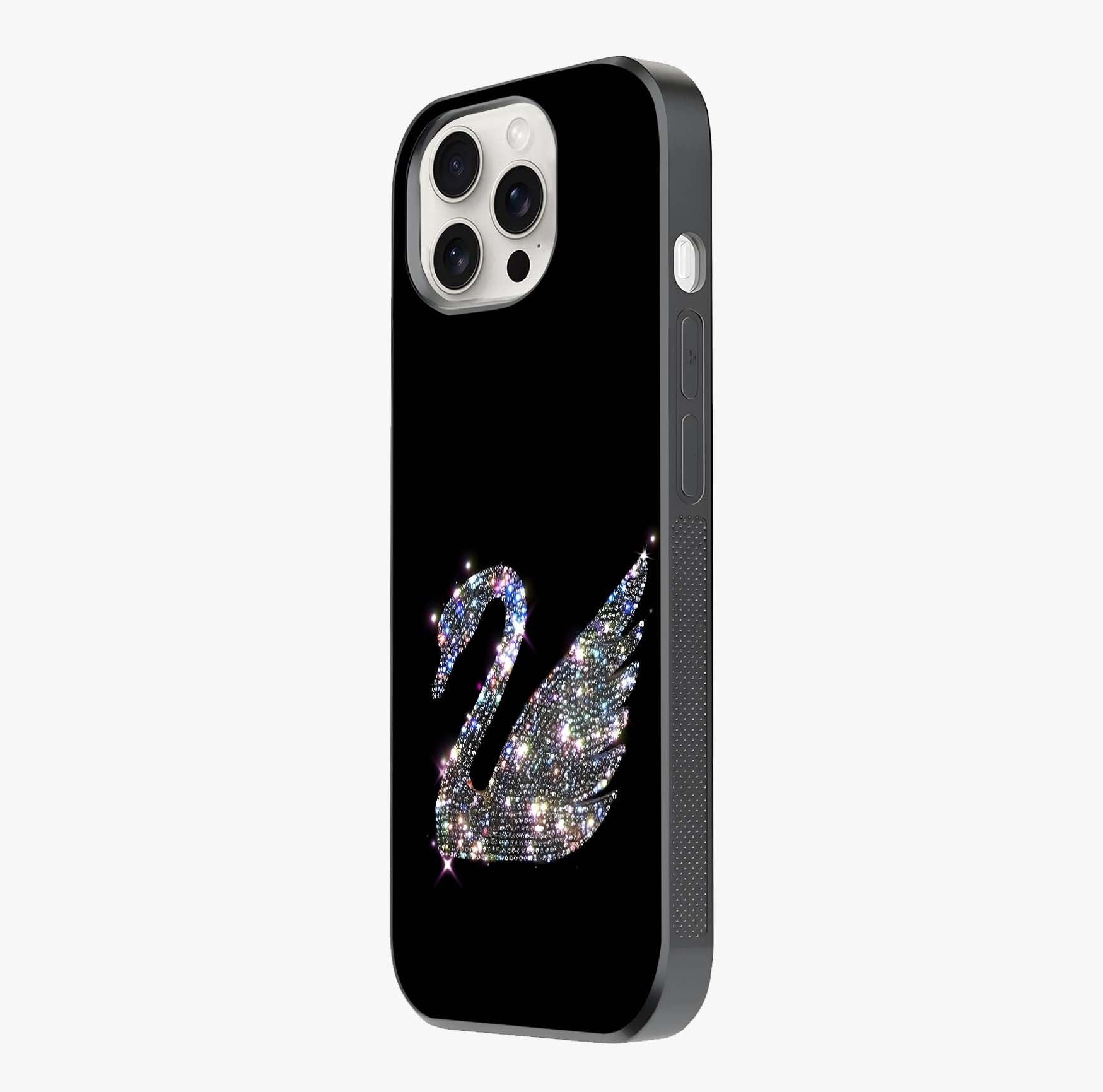 Starlit Swan Grace Glass Case photographed in natural light showing reflective finish and design depth.
