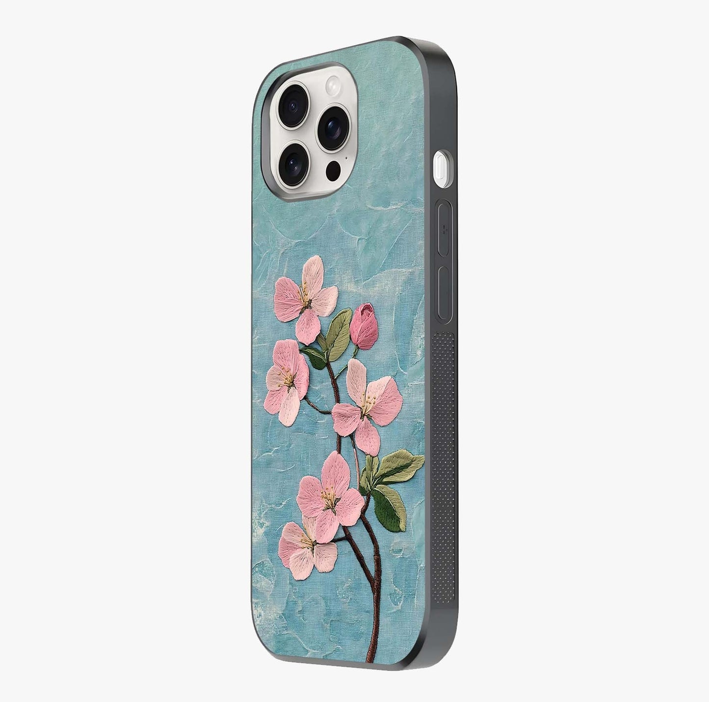 Threaded Blossom Breeze Glass Case photographed in natural light showing reflective finish and design depth.