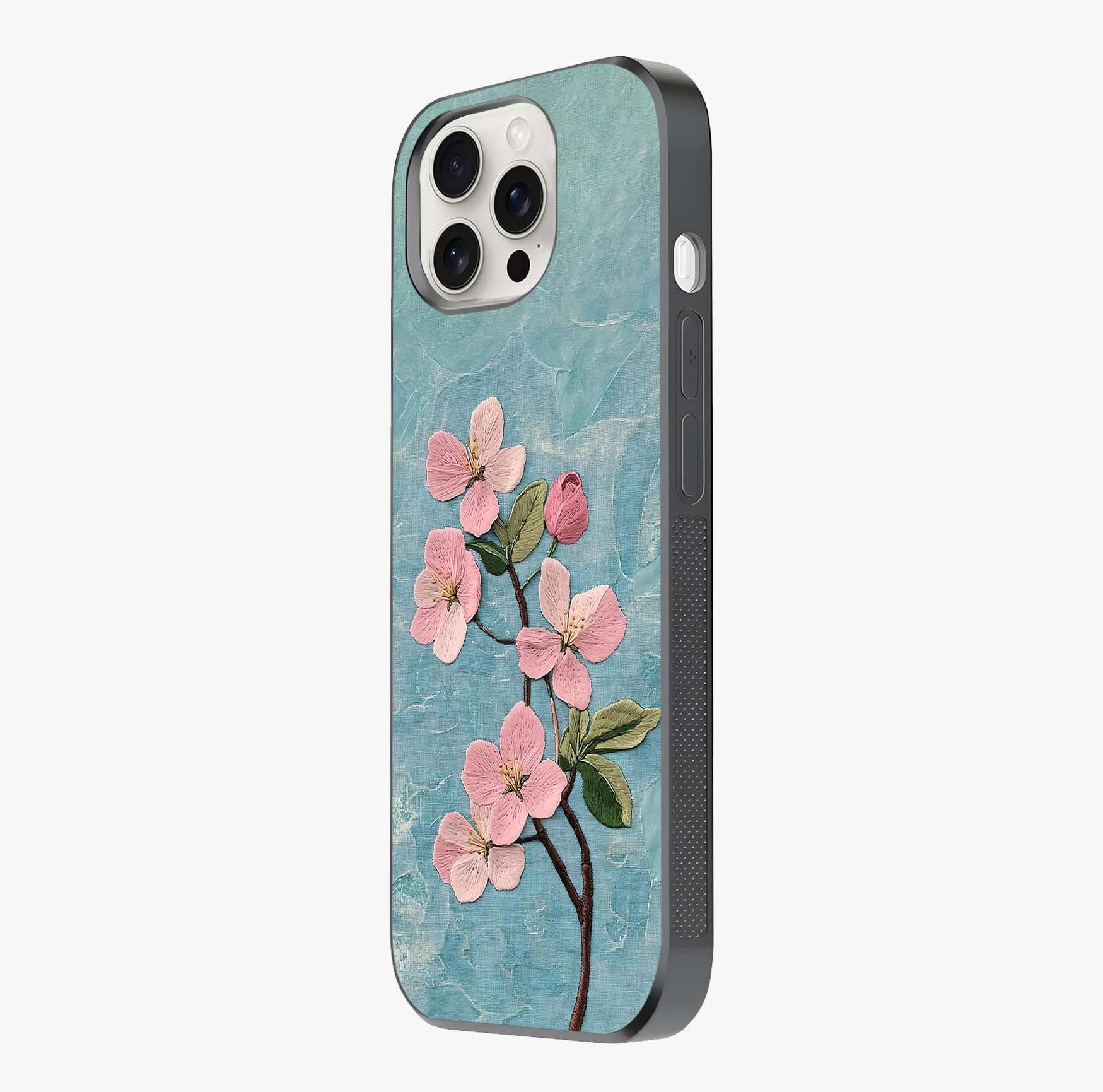 Threaded Blossom Breeze Glass Case photographed in natural light showing reflective finish and design depth.