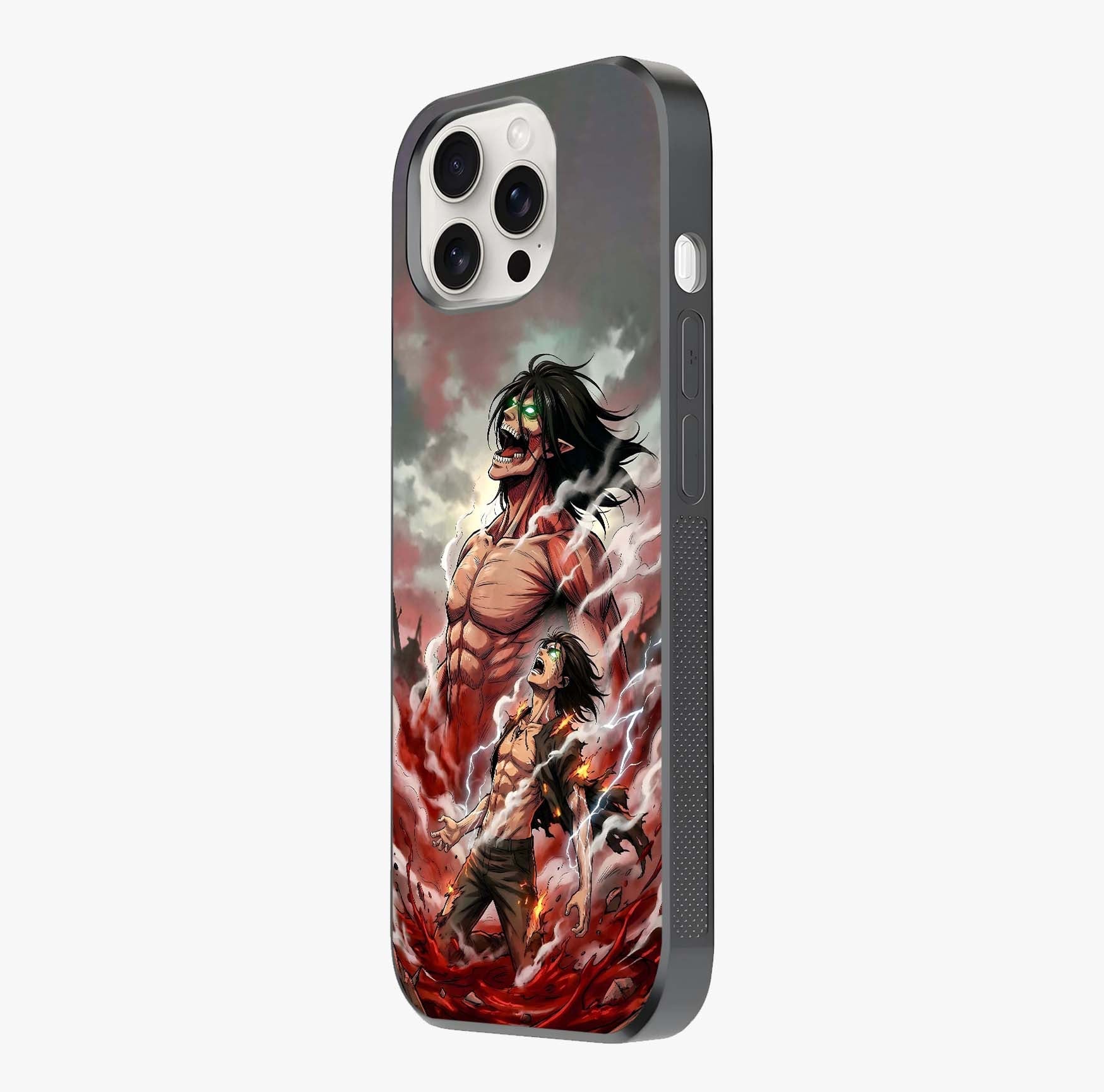 Titan Awakening Fury Glass Case photographed in natural light showing reflective finish and design depth.