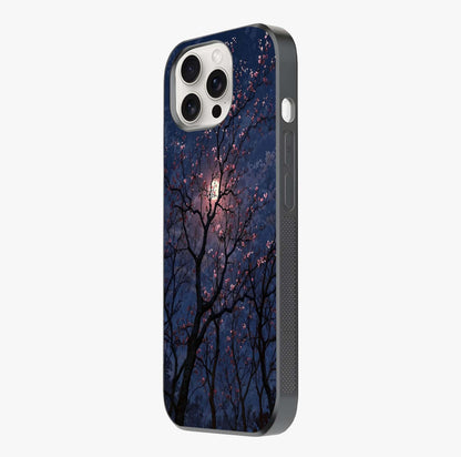 Twilight Sakura Serenade Glass Case photographed in natural light showing reflective finish and design depth.