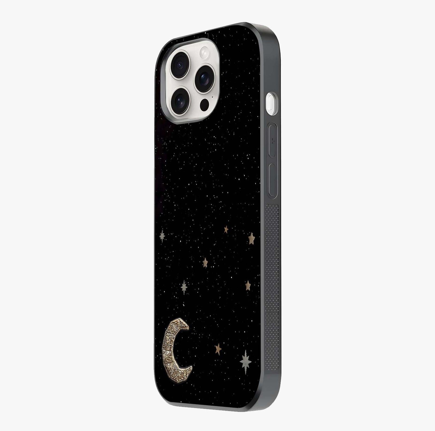 Twinkle Star With Half Moon Glass Case photographed in natural light showing reflective finish and design depth.