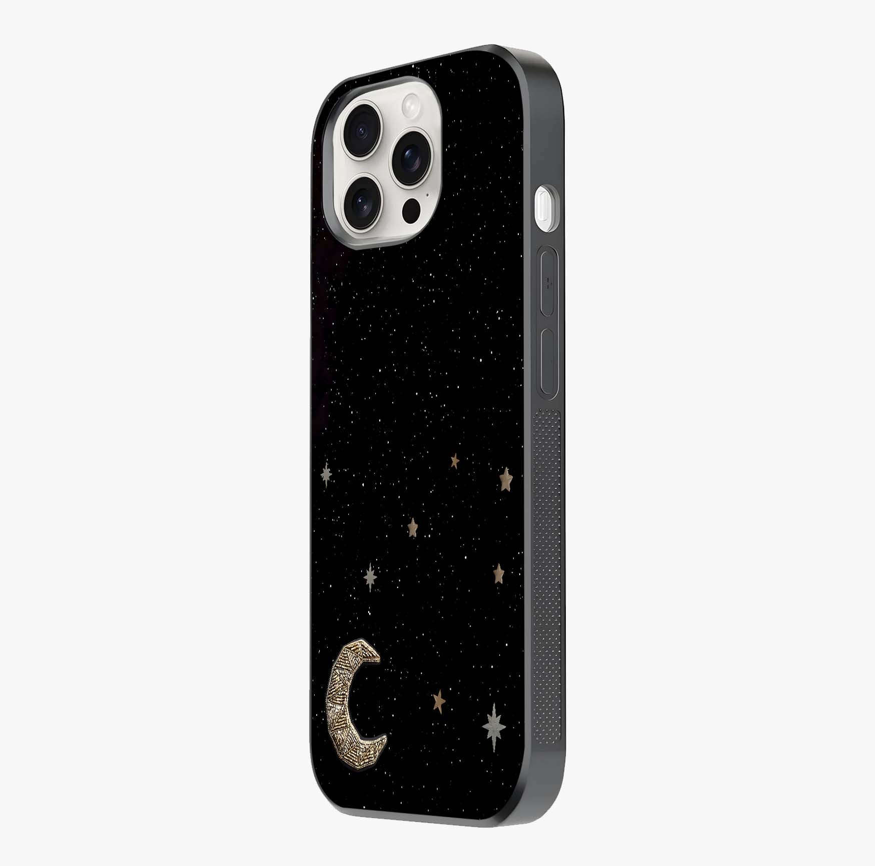 Twinkle Star With Half Moon Glass Case photographed in natural light showing reflective finish and design depth.