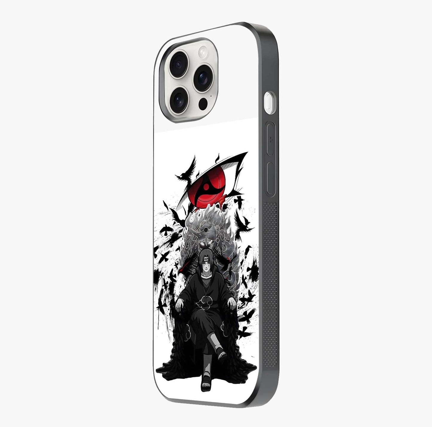 Uchiha Shadow Throne Glass Case photographed in natural light showing reflective finish and design depth.