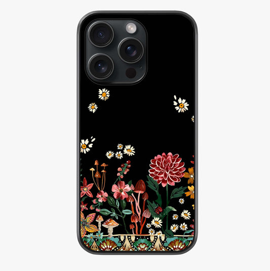 Midnight Bloom Pattern Glass Case showing full back design in clean flat view with glossy glass finish.