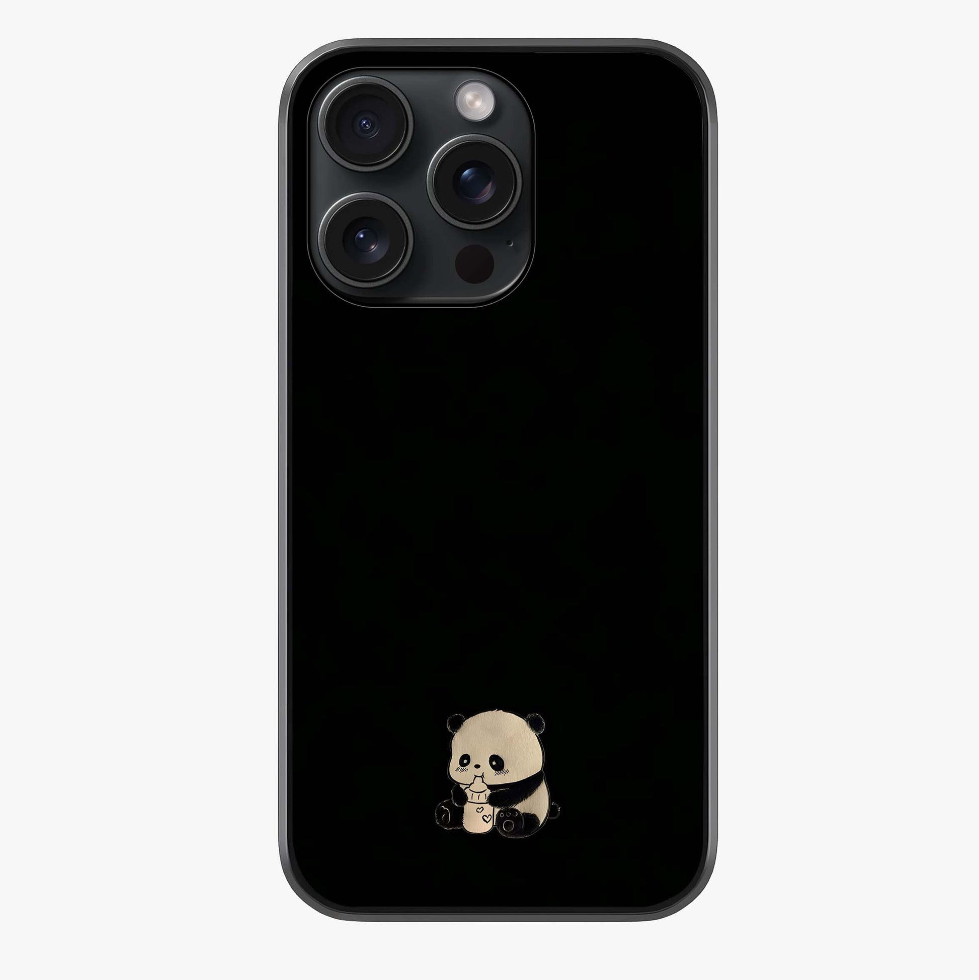 Midnight Panda Love Glass Case showing full back design in clean flat view with glossy glass finish.