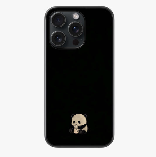 Midnight Panda Love Glass Case showing full back design in clean flat view with glossy glass finish.