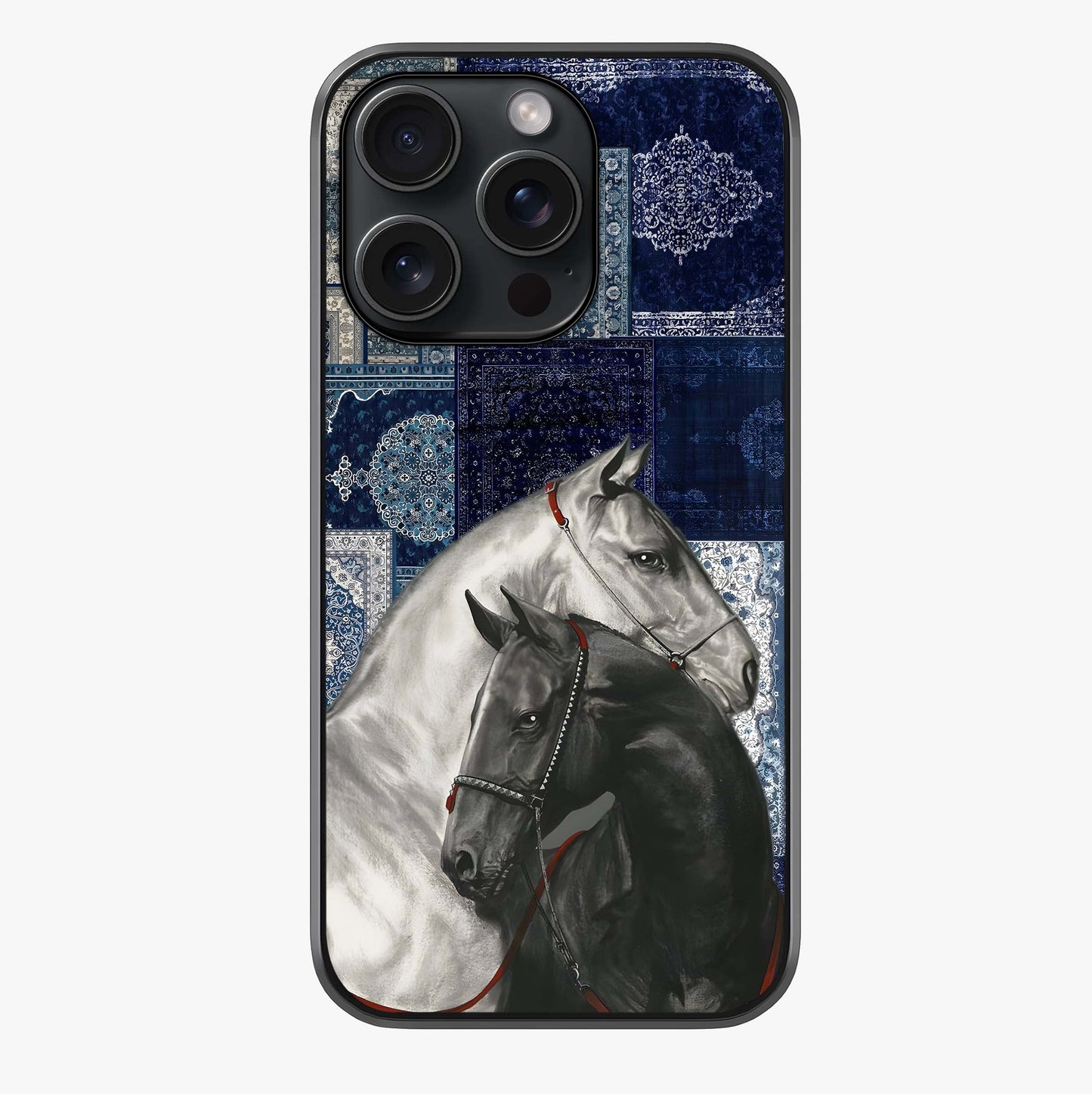Midnight Stallion Blues Glass Case showing full back design in clean flat view with glossy glass finish.