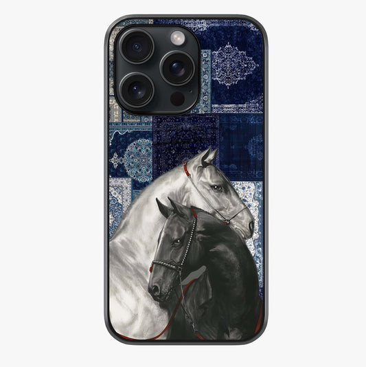 Midnight Stallion Blues Glass Case showing full back design in clean flat view with glossy glass finish.