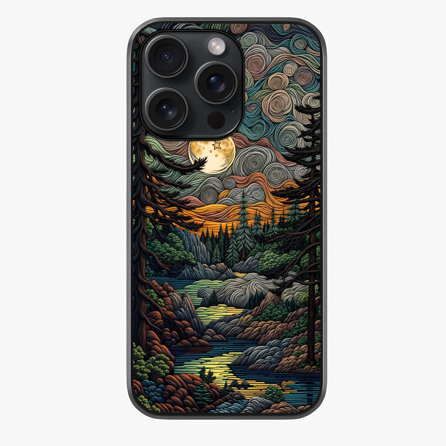 Moonlight Forest Dream Glass Case showing full back design in clean flat view with glossy glass finish.