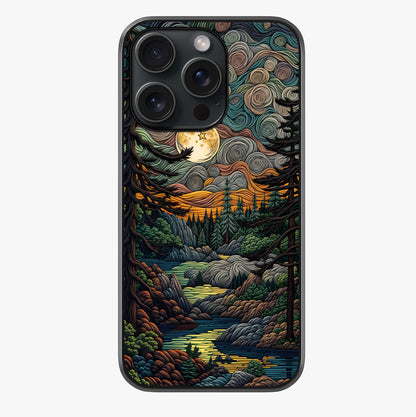 Moonlight Forest Dream Glass Case showing full back design in clean flat view with glossy glass finish.