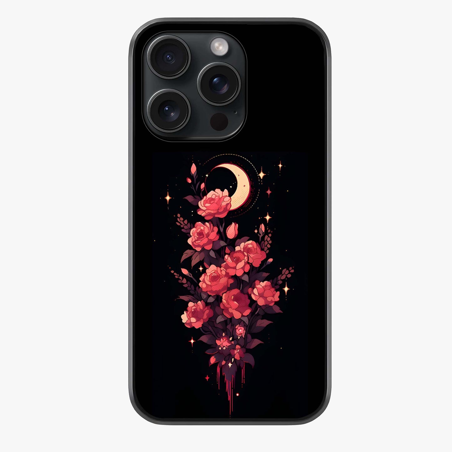 Moonlit Floral Elegance Glass Case showing full back design in clean flat view with glossy glass finish.