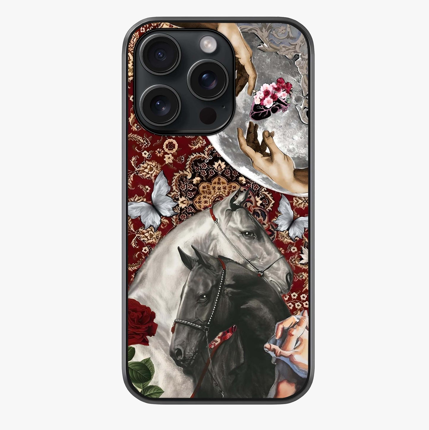 Moonlit Royal Stallion Glass Case showing full back design in clean flat view with glossy glass finish.