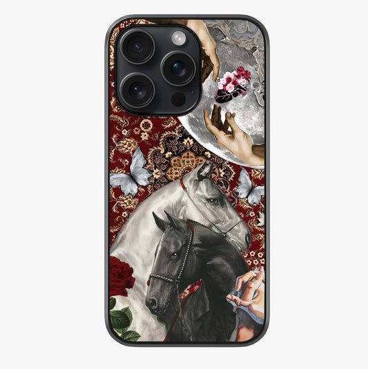 Moonlit Royal Stallion Glass Case showing full back design in clean flat view with glossy glass finish.