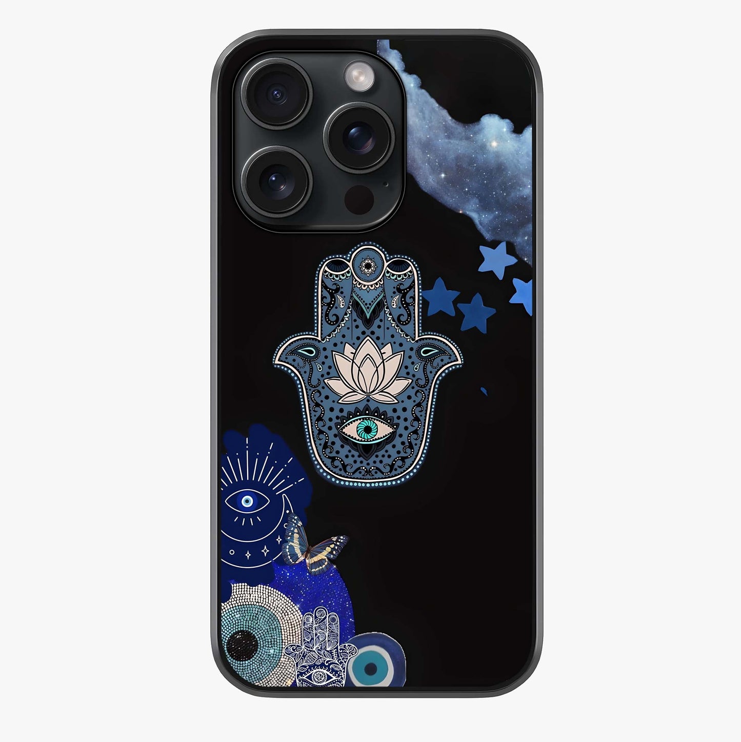 Mystic Hand Aura Glass Case showing full back design in clean flat view with glossy glass finish.