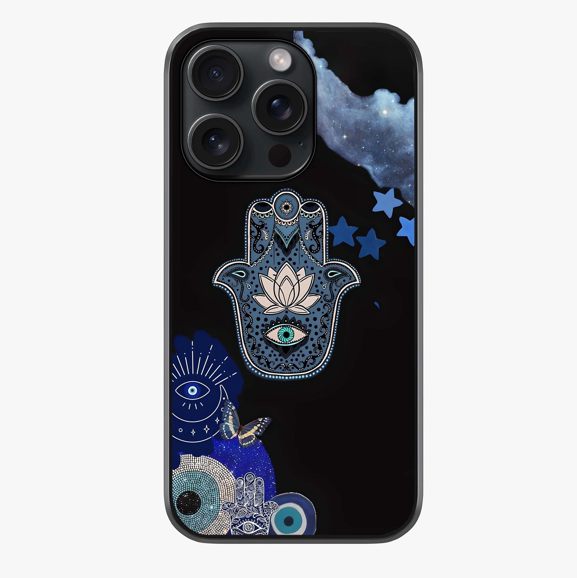Mystic Hand Aura Glass Case showing full back design in clean flat view with glossy glass finish.
