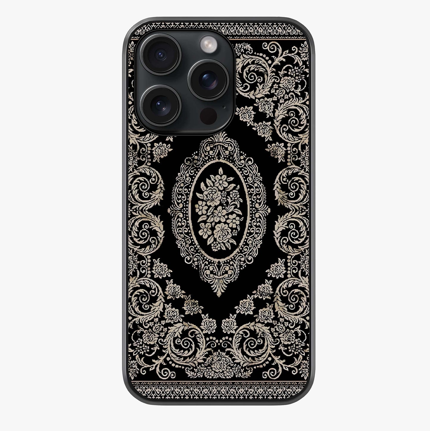 Noir Bloom Elegance Glass Case showing full back design in clean flat view with glossy glass finish.