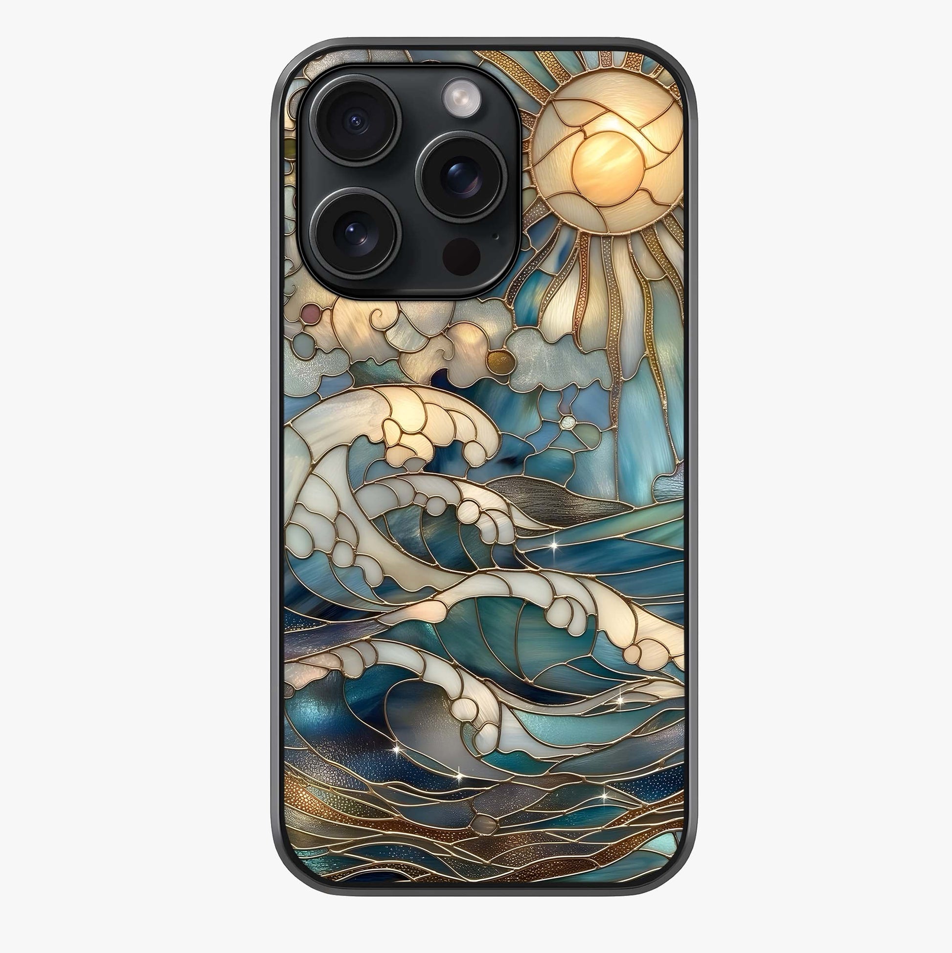 Oceanic Stained Printed Glass Case showing full back design in clean flat view with glossy glass finish.