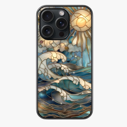 Oceanic Stained Printed Glass Case showing full back design in clean flat view with glossy glass finish.