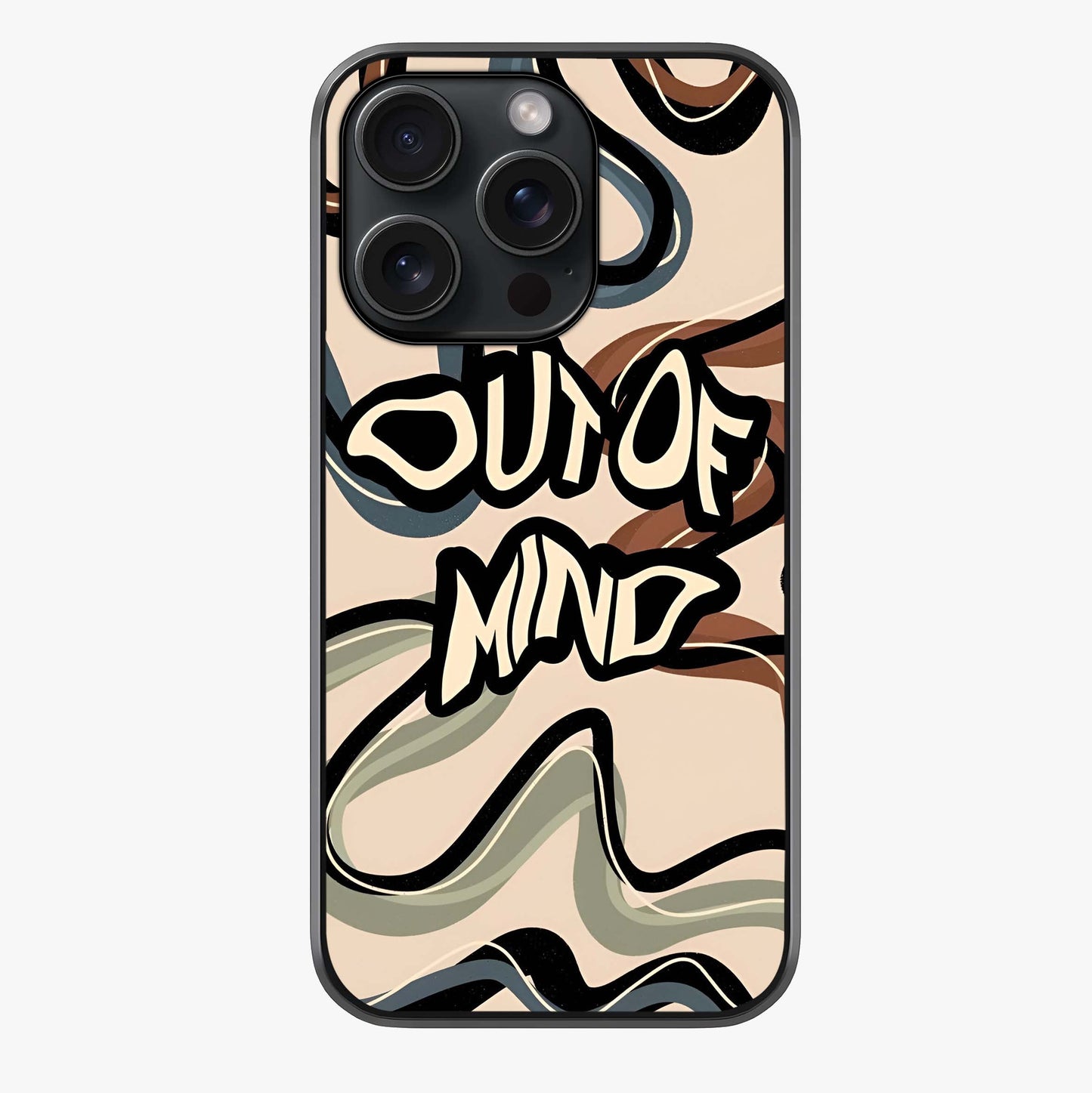 Out Of Mind Glass Case showing full back design in clean flat view with glossy glass finish.