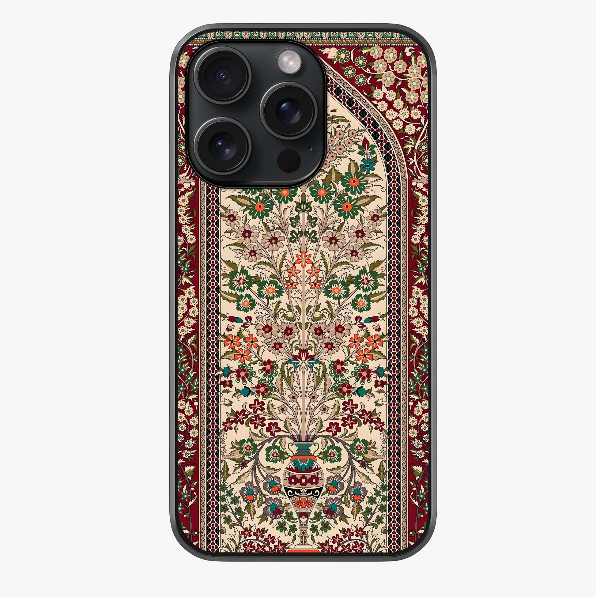 Persian Inspired Glass Case showing full back design in clean flat view with glossy glass finish.