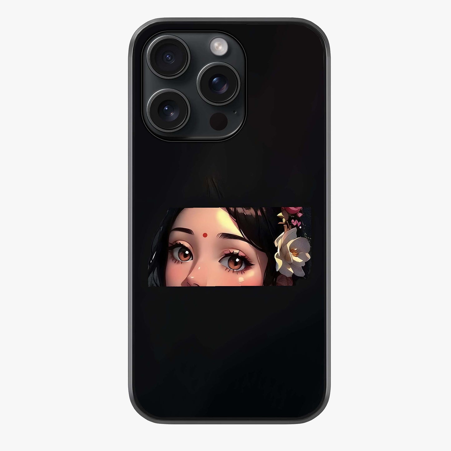 Radha Divine Embrace Glass Case showing full back design in clean flat view with glossy glass finish.