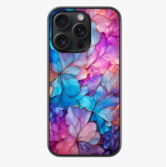 Radiant Floral Whirl Glass Case showing full back design in clean flat view with glossy glass finish.