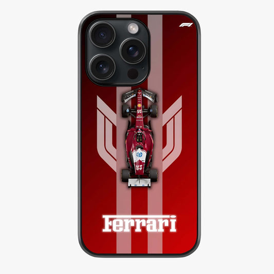 Red Ferrari F1 Vertical Glass Case showing full back design in clean flat view with glossy glass finish.