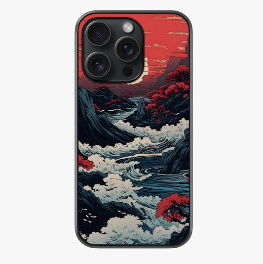 Red Sunset Scenery Glass Case showing full back design in clean flat view with glossy glass finish.