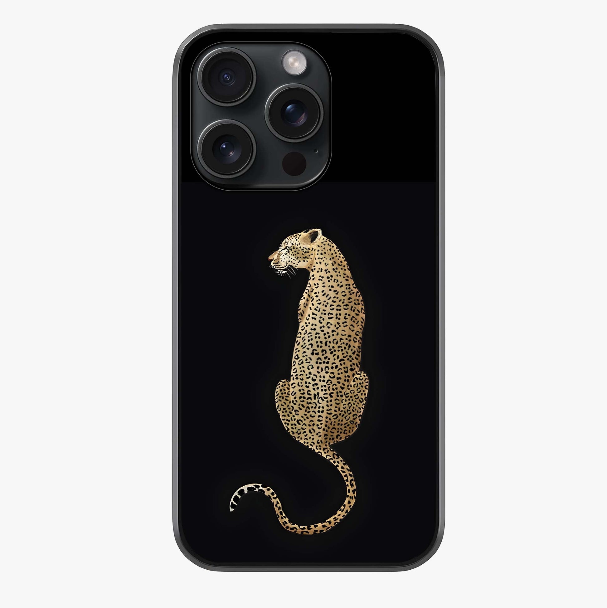 Regal Leopard Glass Case showing full back design in clean flat view with glossy glass finish.