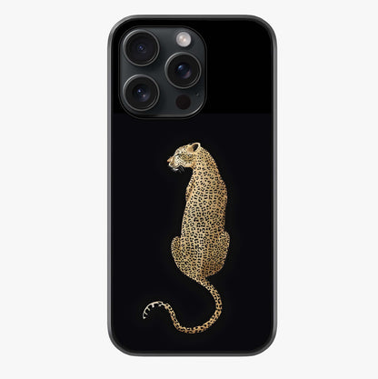 Regal Leopard Glass Case showing full back design in clean flat view with glossy glass finish.