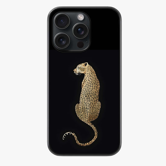 Regal Leopard Glass Case showing full back design in clean flat view with glossy glass finish.