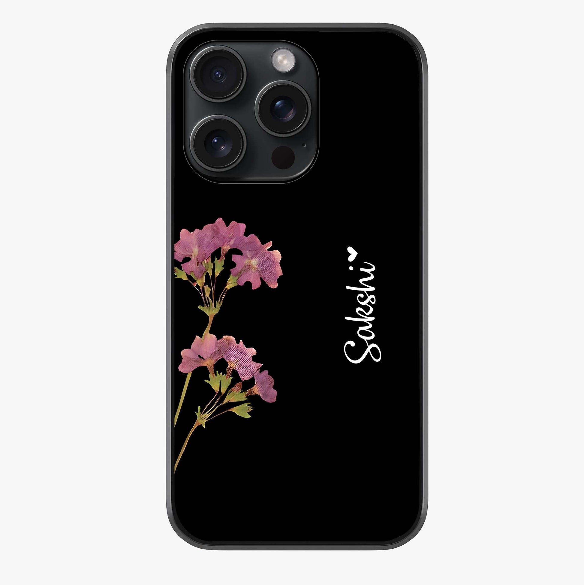 Riching Lavender Flower Custom Name Glass Case showing full back design in clean flat view with glossy glass finish.