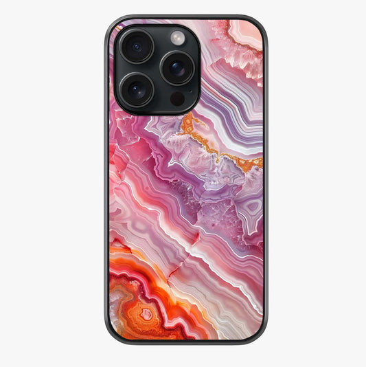 Rose Quartz Marble Glass Case showing full back design in clean flat view with glossy glass finish.