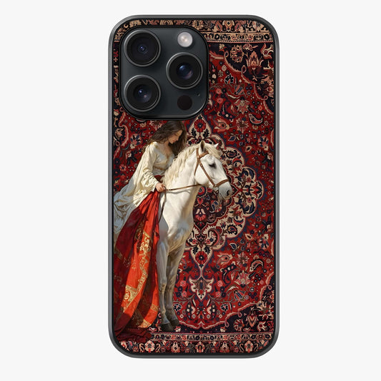 Royal Rider Tapestry Glass Case showing full back design in clean flat view with glossy glass finish.