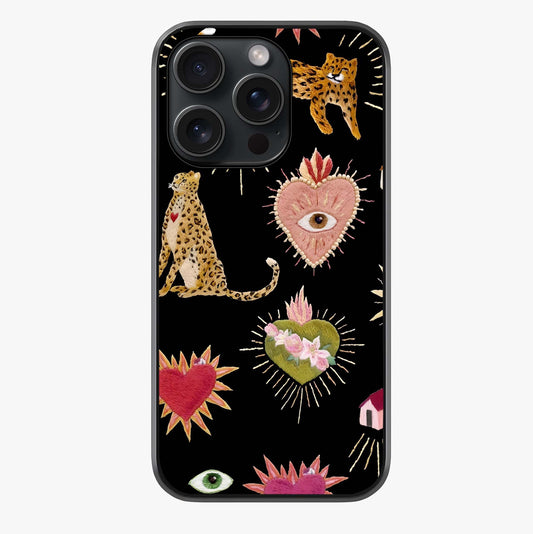 Sacred Jungle Heart Glass Case showing full back design in clean flat view with glossy glass finish.
