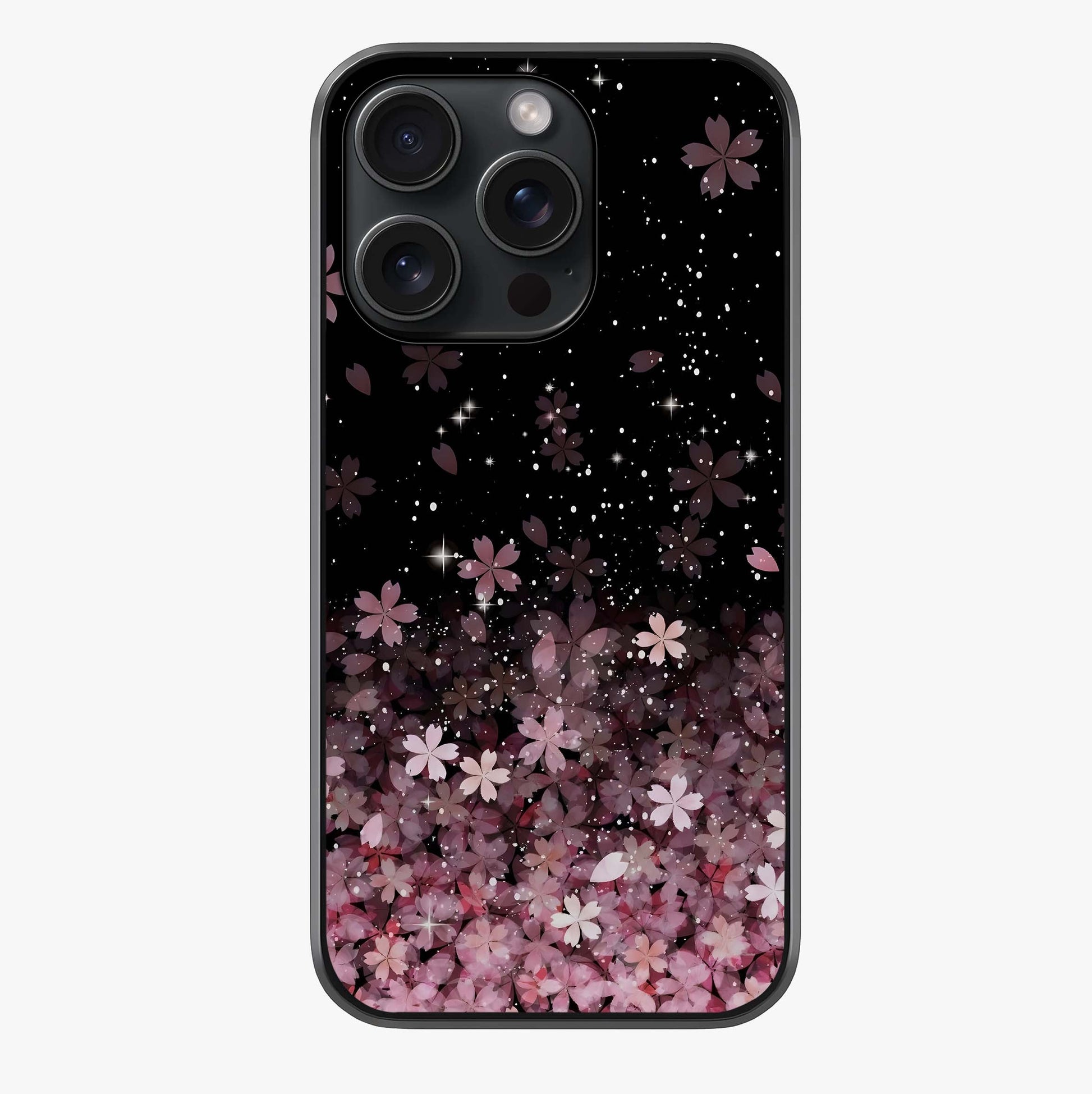 Small Starry Flowers Glass Case showing full back design in clean flat view with glossy glass finish.