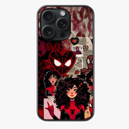 Spider Love Story Glass Case showing full back design in clean flat view with glossy glass finish.