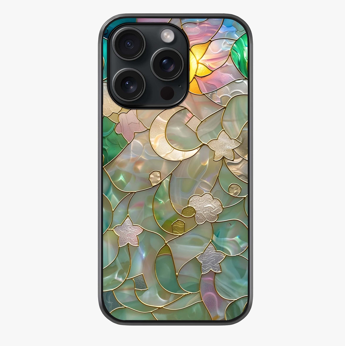 Stained Sunrise Glow Glass Case showing full back design in clean flat view with glossy glass finish.