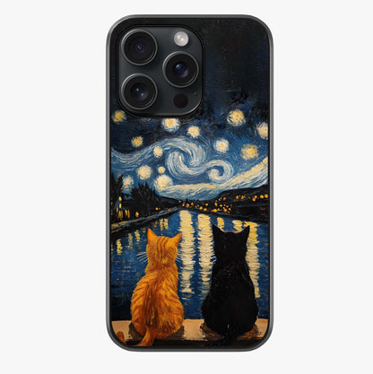 Starry River Cats Glass Case showing full back design in clean flat view with glossy glass finish.