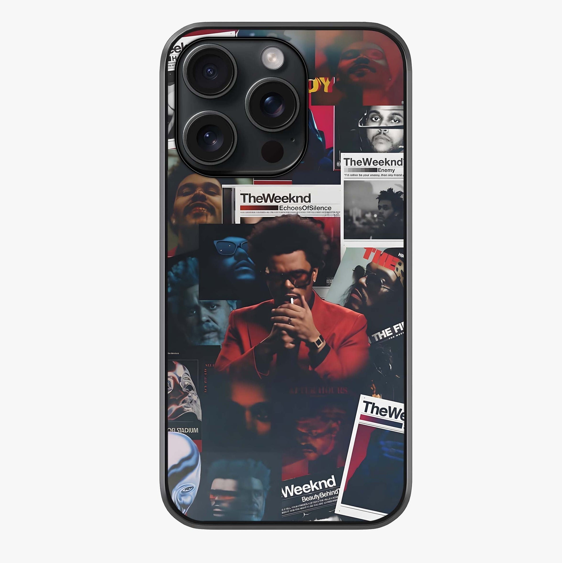 The Weeknd Glass Case showing full back design in clean flat view with glossy glass finish.