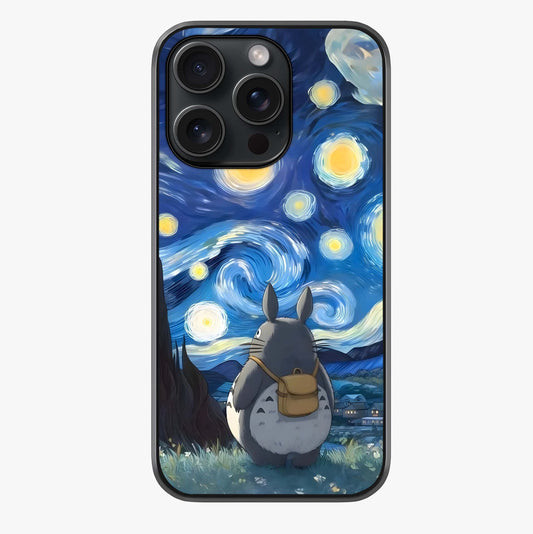 Totoro In Van Gogh Art Glass Case showing full back design in clean flat view with glossy glass finish.