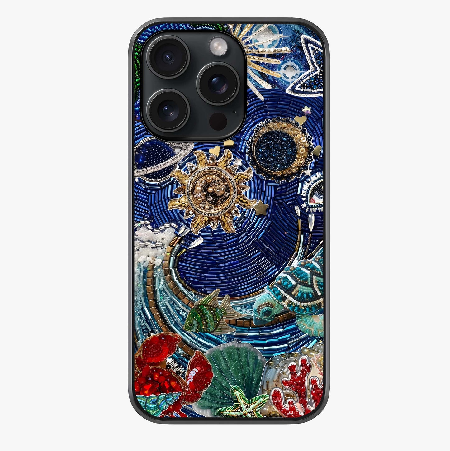 Universe Underwater Spark Glass Case showing full back design in clean flat view with glossy glass finish.