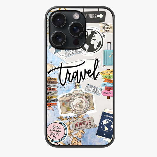 Wanderlust Journal Glass Case showing full back design in clean flat view with glossy glass finish.